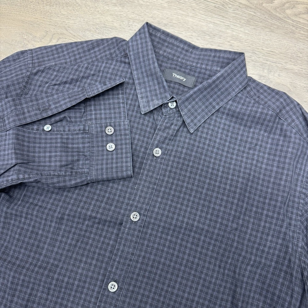 Theory Zack Black Gray Check Button Up Shirt Men's Sz M Smart Casual